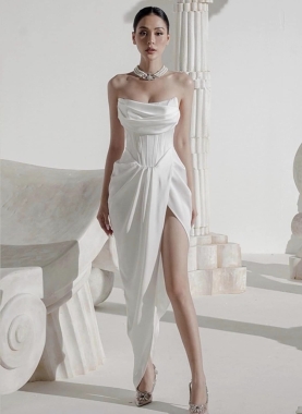 Gorsetowa, maxi sukienka z rozcięciem. 2 kolory. Corset, maxi dress